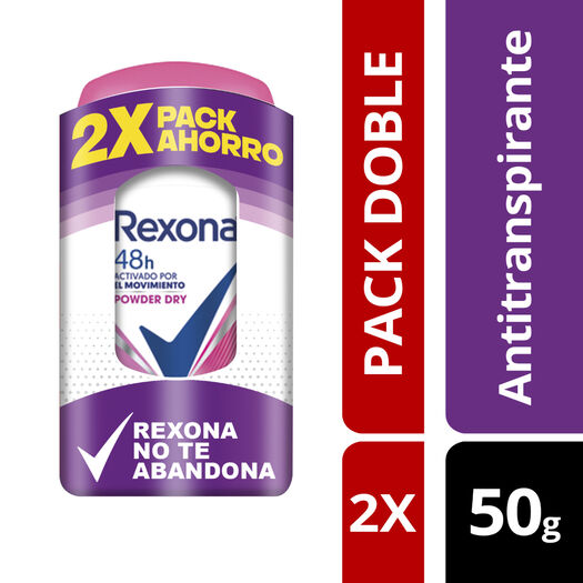 Pack 2 Rexona Desodorante Barra Powder 50G, , large image number 0