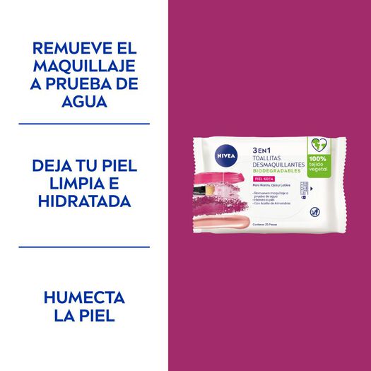 TOALLITAS DESMAQUILLANTES SUAVES NIVEA PIEL SECA 25UDS, , large image number 1