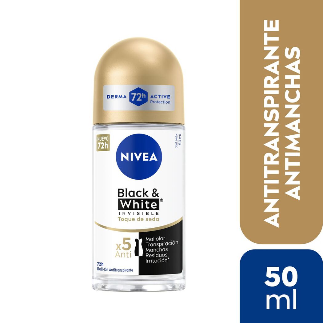 Desodorante Nivea Roll On Black & Whita Invisible Toque Seda 50 mL, , large image number 0