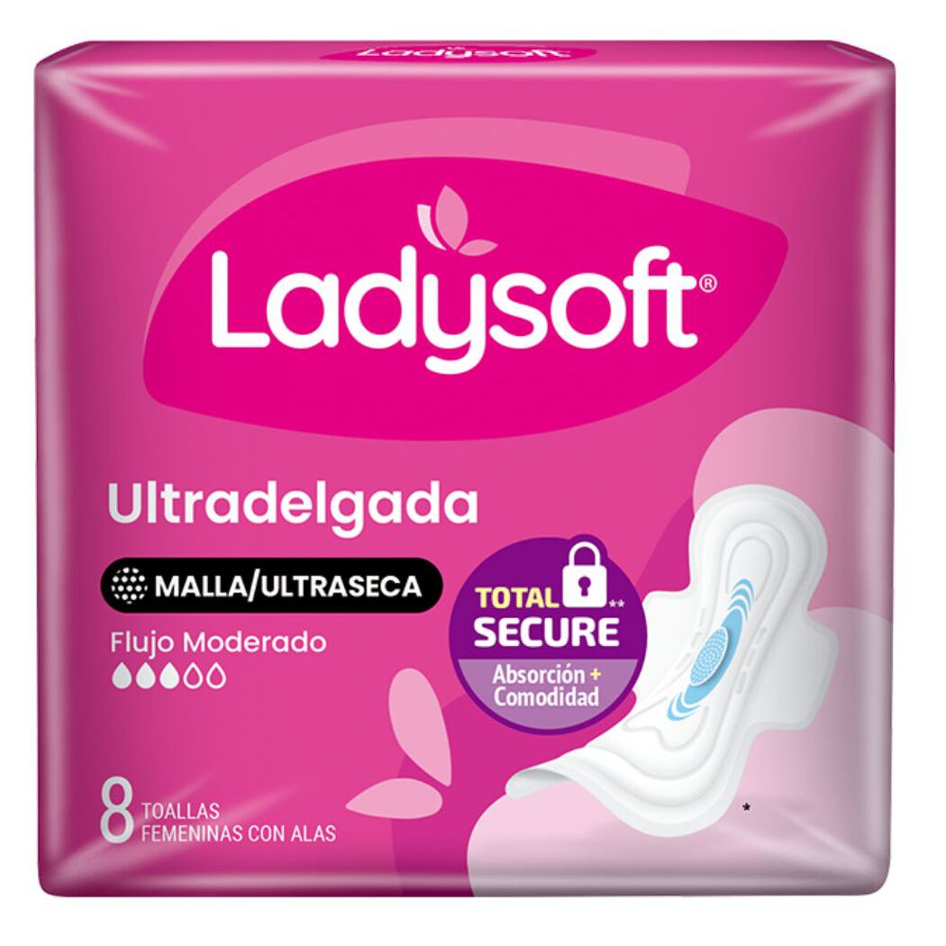 Ladysoft Toalla Higienica Ultra Delgada Tela Ultraseca Con Alas x 8 Unidades, , large image number 1