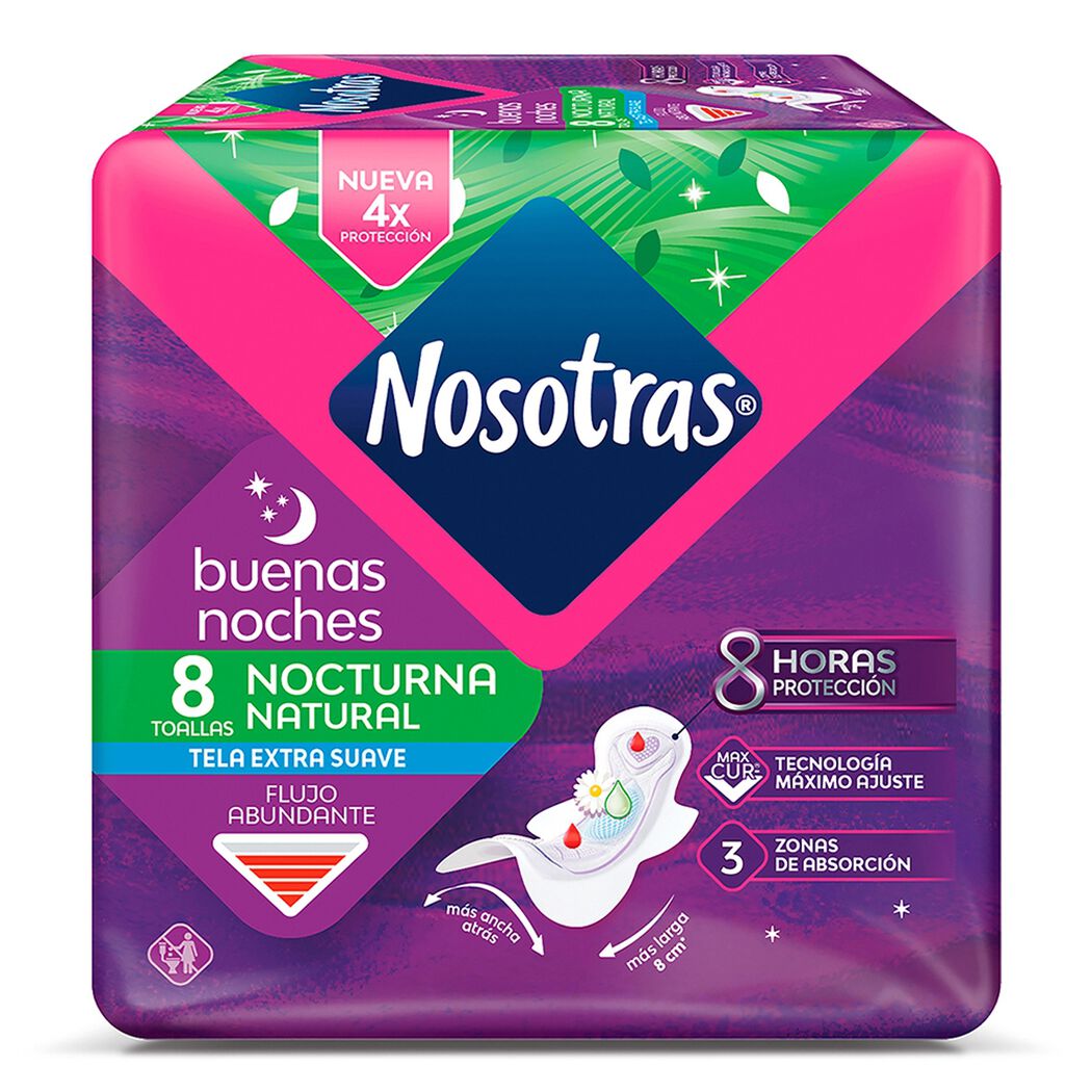 Toalla Higiénica Nosotras Buenas Noches Flujo Abundante Suave 8 un, , large image number 1