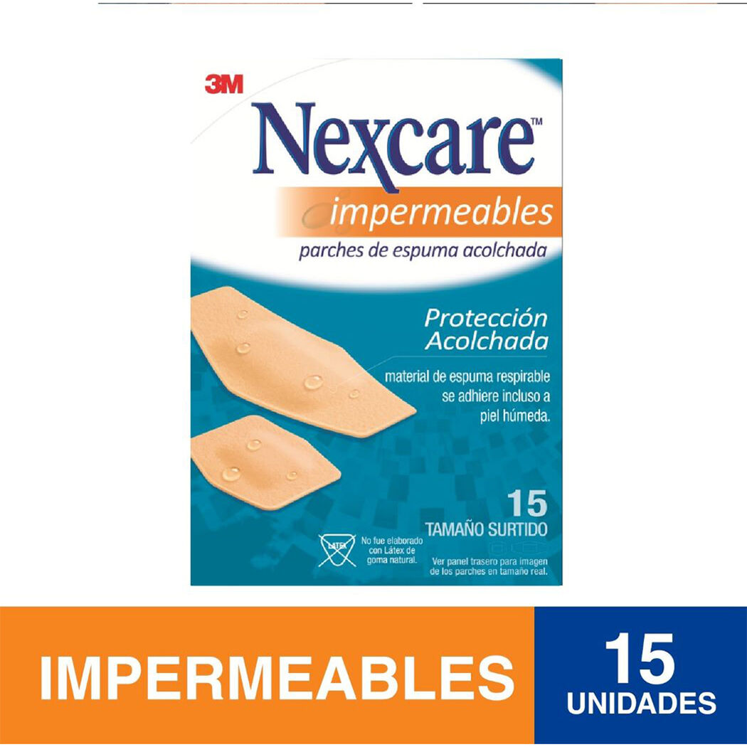 Parches Impermeables Acolchados y Flexibles, 15 un. Tamaños surtidos. Nexcare, , large image number 0