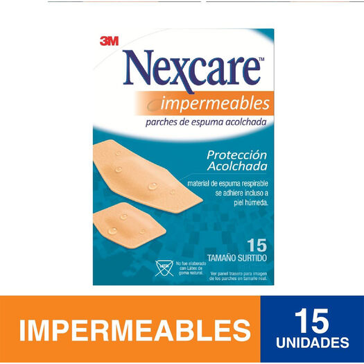 Parches Impermeables Acolchados y Flexibles, 15 un. Tamaños surtidos. Nexcare, , large image number 0