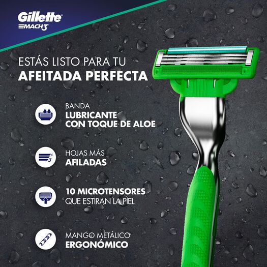 Máquina De Afeitar Recargable Gillette Mach3 Sensitive + 3 Repuestos Con Aloe Y Vitamina E, , large image number 3