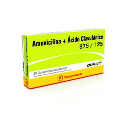 Amoxicilina 875 mg + Acido Clavulanico 125 mg x 20 Comprimidos Recubiertos OPKO CHILE S.A.