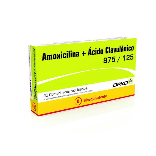 Amoxicilina 875 mg + Acido Clavulanico 125 mg x 20 Comprimidos Recubiertos OPKO CHILE S.A., , large image number 0