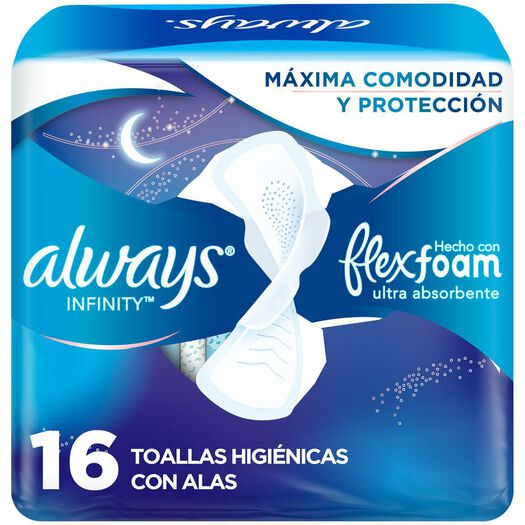 Always Toalla Higienica Infinity Con FlexFoam Noche Con Alas x 16 Unidades, , large image number 0