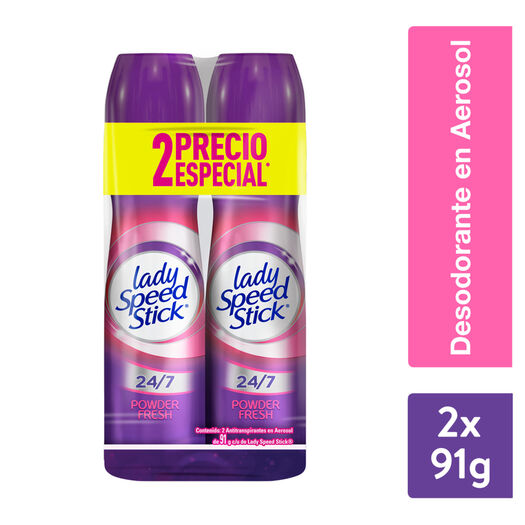 Desodorante En Spray Lady Speed Stick 24/7 Powder Fresh Pack 91g 2u, , large image number 0
