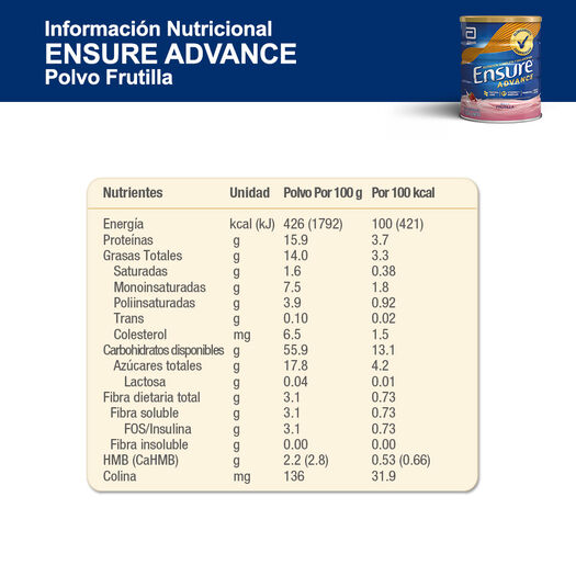 Ensure Advance Frutilla x 850 g, , large image number 1