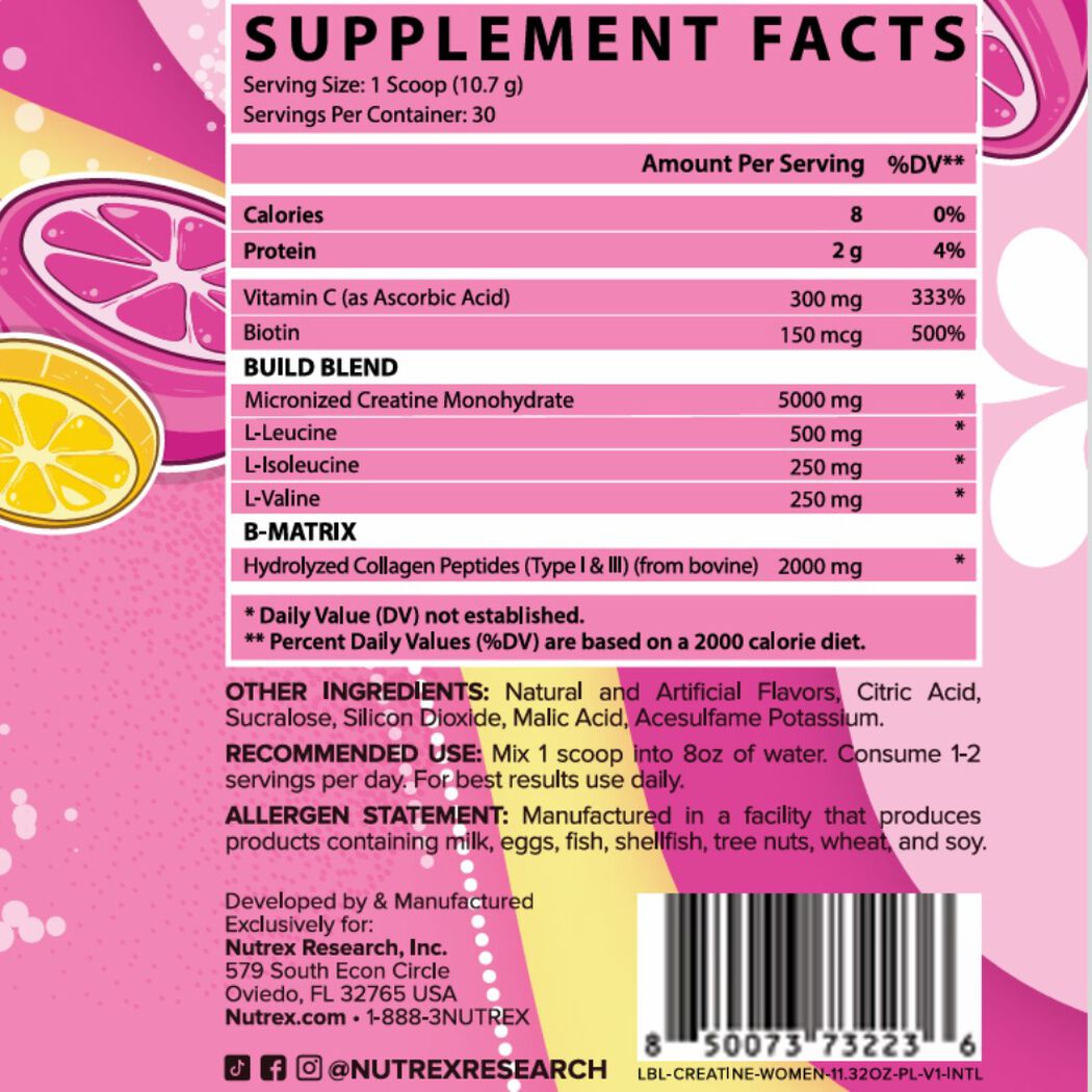Creatine for Women Nutrex Pink Lemonade 300 gr, , large image number 1