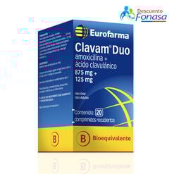 Clavam Duo 875 mg/125 mg x 20 Comprimidos Recubiertos
