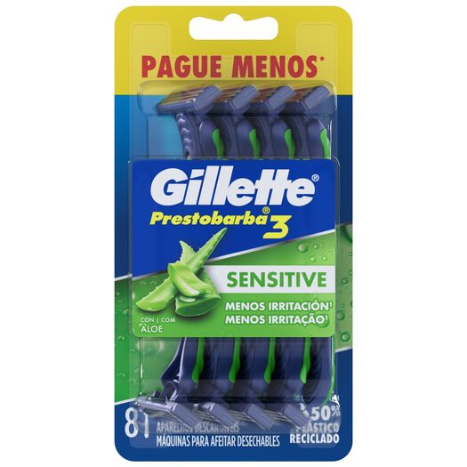Máquina de Afeitar Gillette Prestobarba 3 Sensitive Aloe Vera 8 un, , large image number 4
