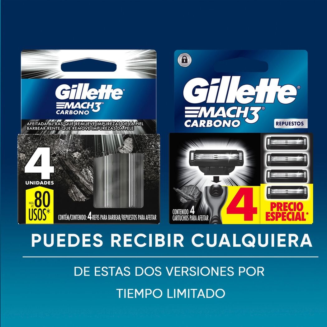 Repuesto M&aacute;quina de Afeitar Gillette Mach3 Carbono 4 un, , large image number 4