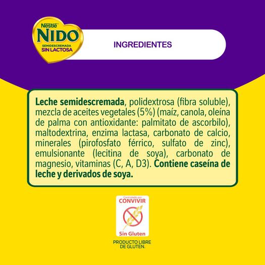 Leche en Polvo Nido Semidescremada Sin Lactosa 1350g , , large image number 4