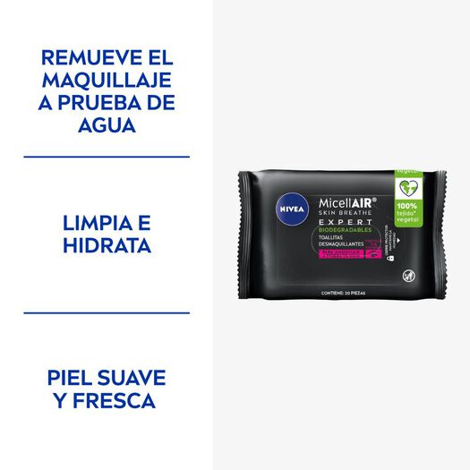 TOALLITAS MICELARES EXPERT NIVEA WATERPROOF MAKE UP REMOVER 20UDS, , large image number 1