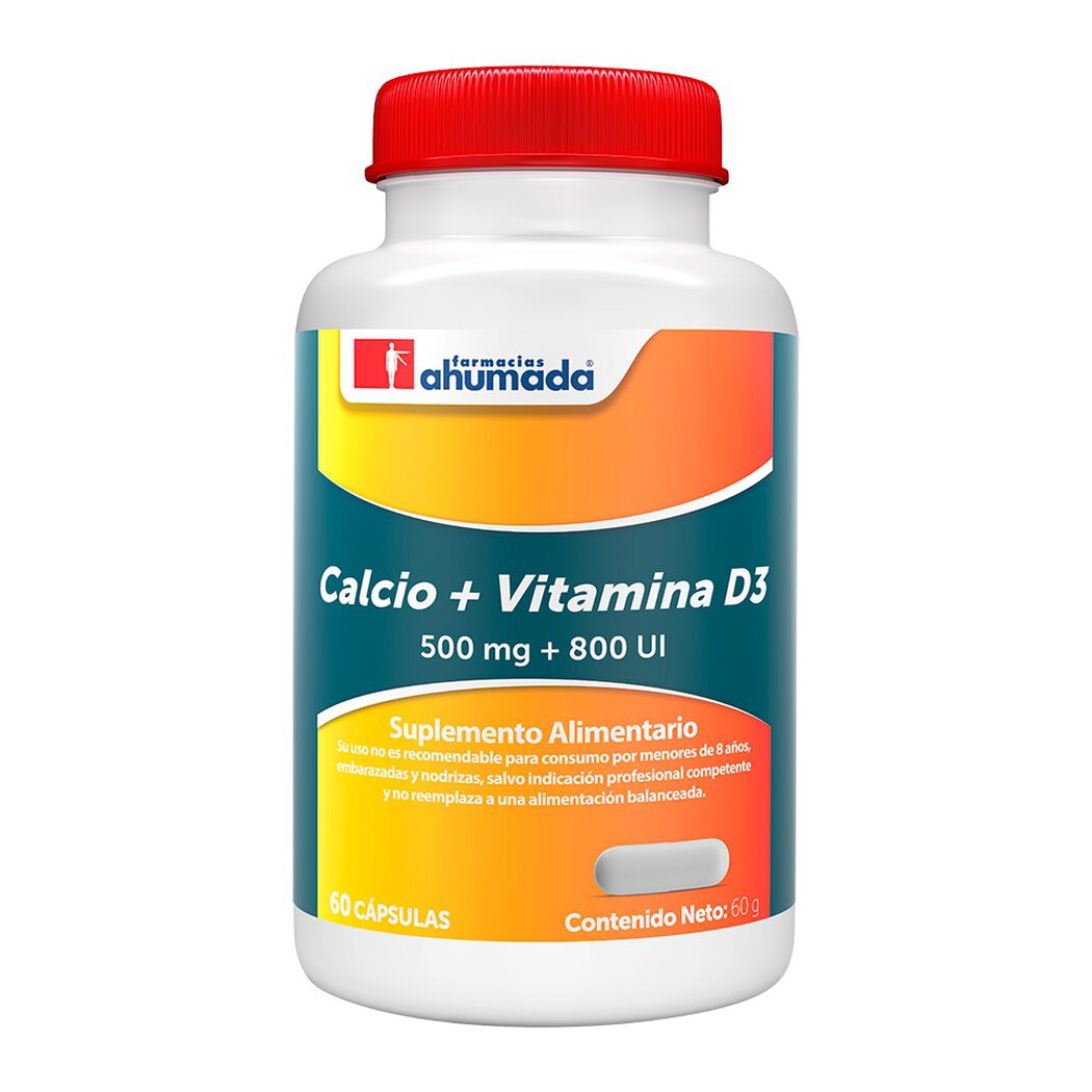 Calcio 500 + Vitamina D3 800UI Farmacias Ahumada 60 C&aacute;psulas, , large image number 0