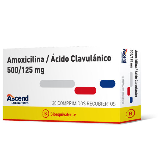 Amoxicilina 500 mg + Acido Clavulanico 125 mg Caja 20 Comp. ASCEND, , large image number 0