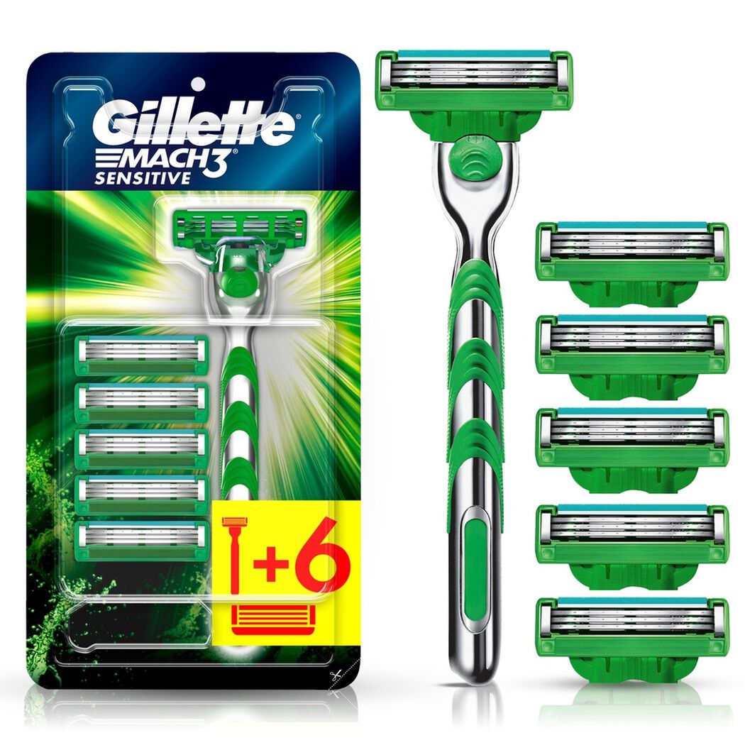 M&aacute;quina de Afeitar Gillette Mach3 Sensitive + 6 Repuestos con Aloe, , large image number 0