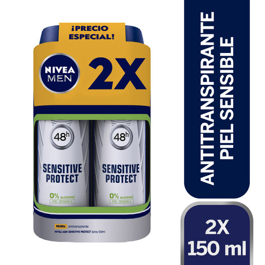 PACK 2X DESODORANTE SPRAY NIVEA MEN SENSITIVE PROTECT 150ML, , large image number 0