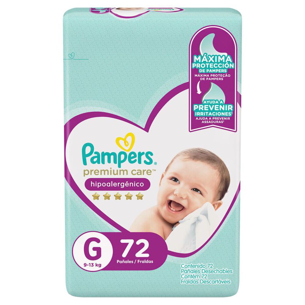 Pañales Pampers Premium Care Hipoalergénico G 72 un, , large image number 3