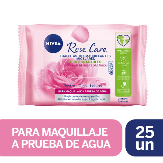 TOALLITAS DESMAQUILLANTES MICELARES NIVEA ROSE CARE 25 UNDS, , large image number 0