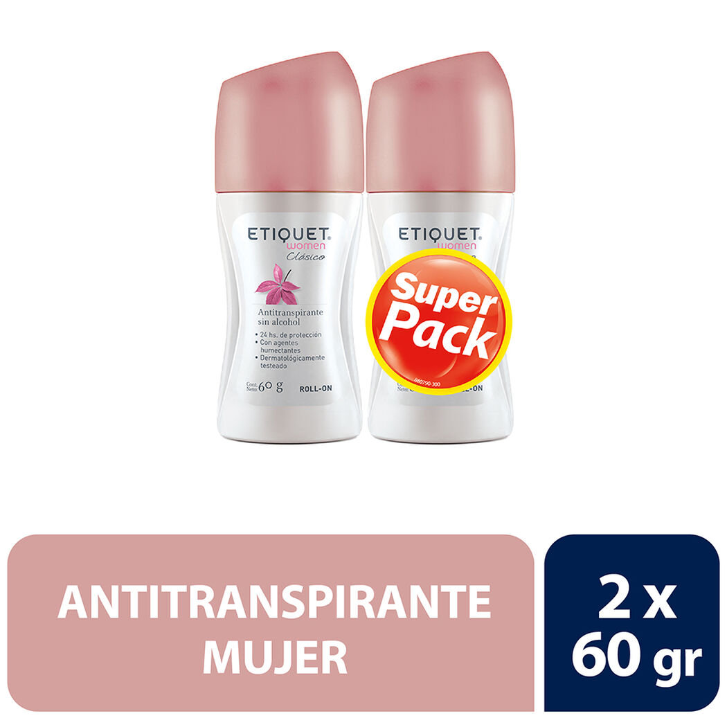 Etiquet Pack Antitranspirante Woman Roll-On Clasicc 60 g x 1 Pack, , large image number 0