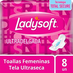 Ladysoft Toalla Higienica Ultra Delgada Tela Ultraseca Con Alas x 8 Unidades