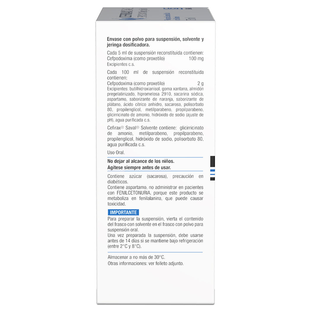 Cefirax 100 mg/5 mL x 75 mL Polvo Para Suspensión Oral Con Solvente, , large image number 1