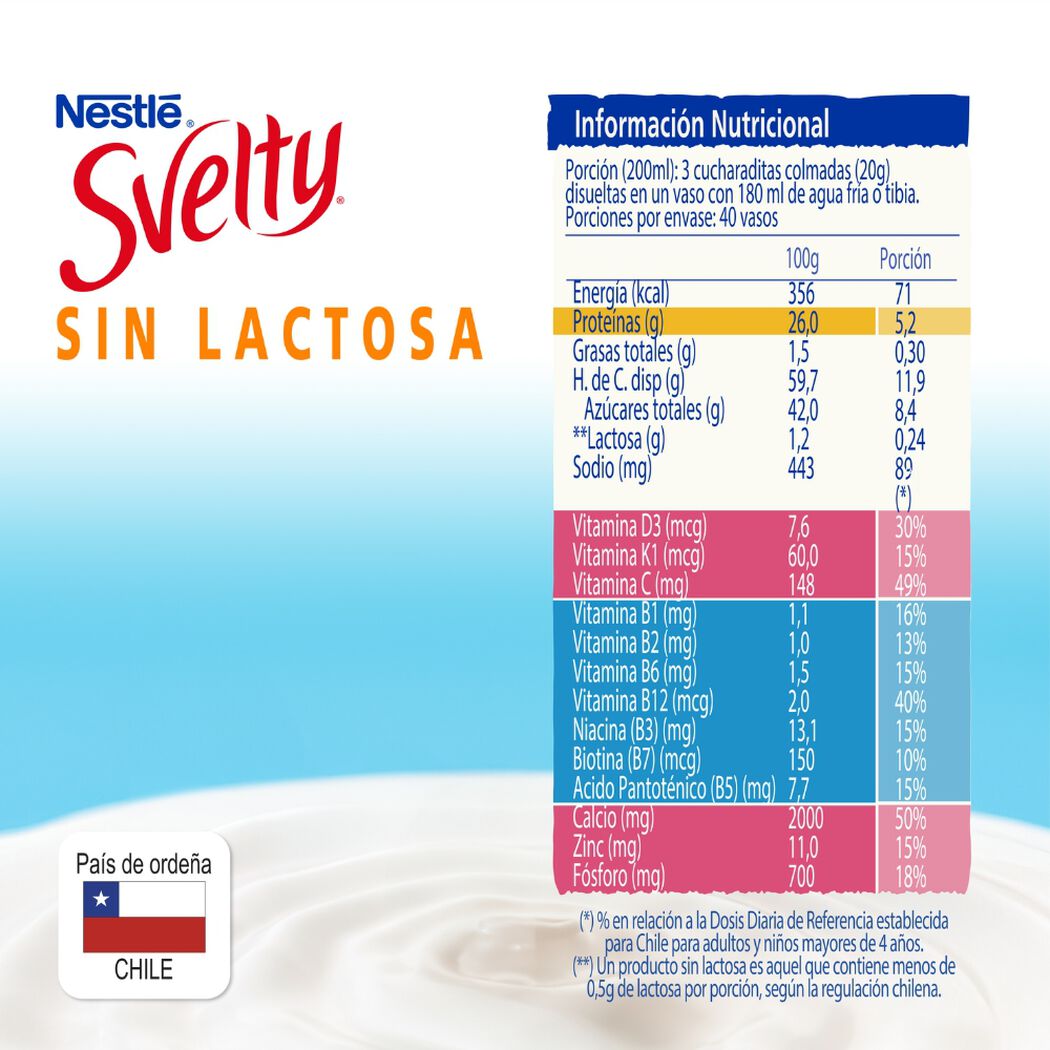 Leche en Polvo Svelty Sin lactosa Descremada 800g , , large image number 4