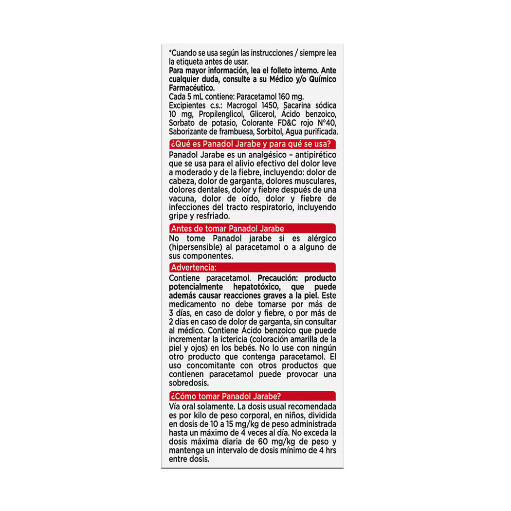 Panadol Niños 160mg/5ml Jarabe 90ml, , large image number 3