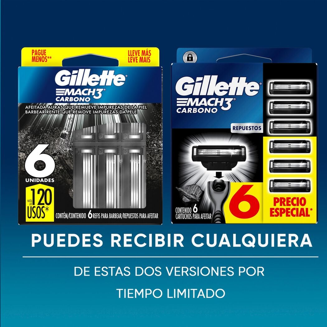 Repuesto M&aacute;quina de Afeitar Gillette Mach3 Carbono 6 un, , large image number 4