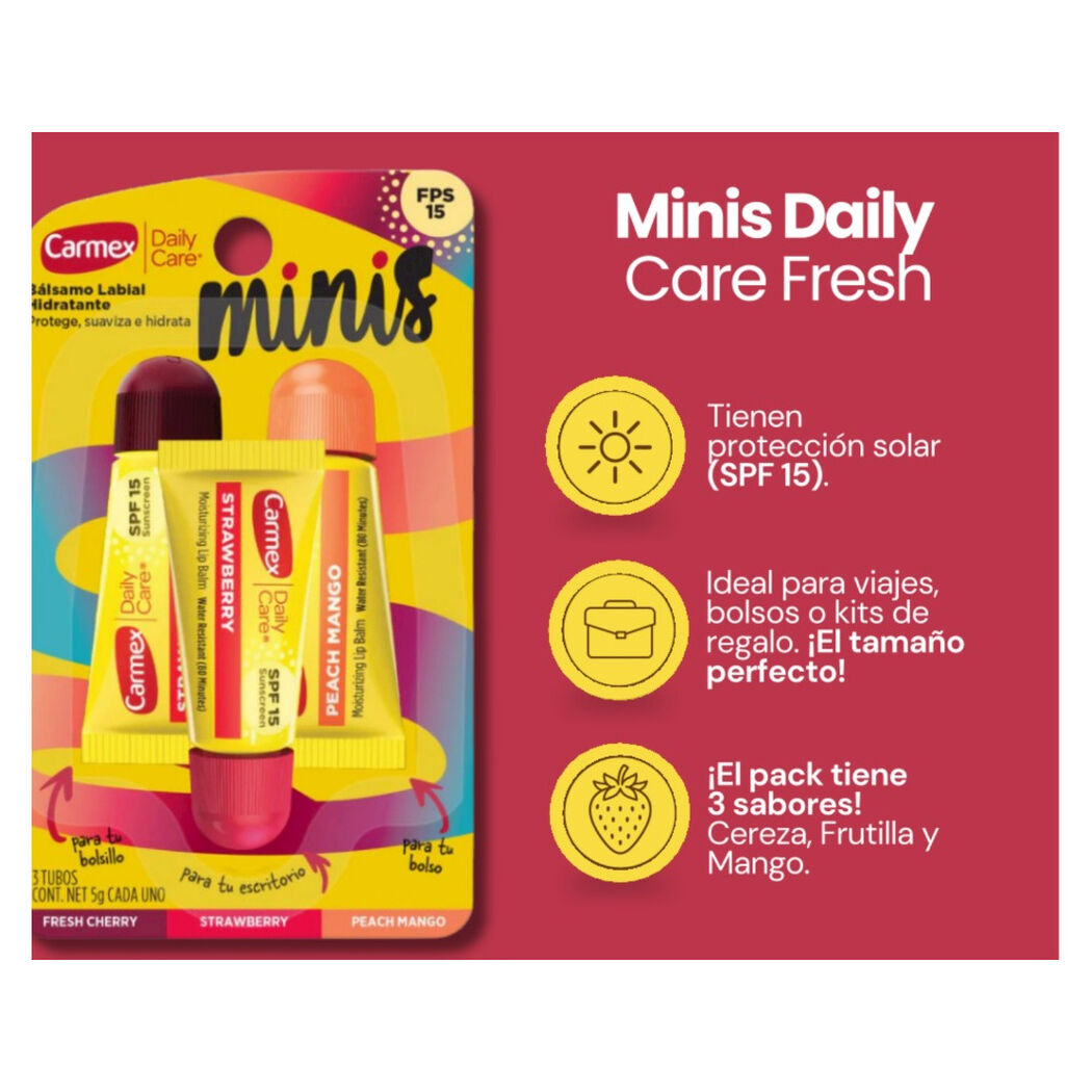 Carmex MINIS B&aacute;lsamo Labial Straw/Cherry/P Mango FPS15 3 x 5gr, , large image number 0