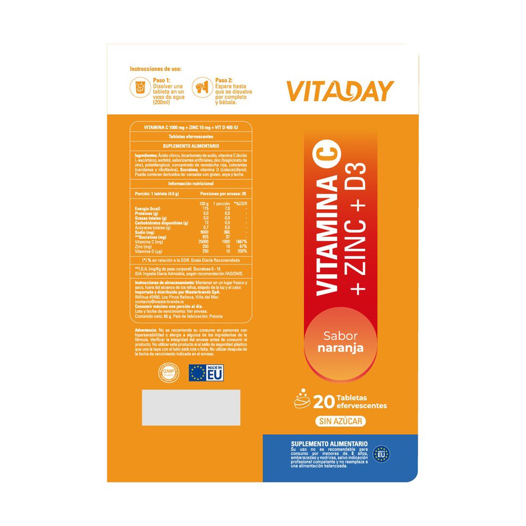 Vitamina C + Zinc + D3 Sabor Naranja x 20 tabletas efervescentes, , large image number 2