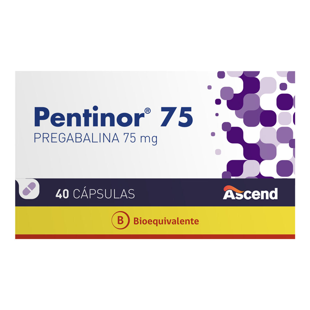 Pentinor 75 mg Pregabalina 40 Cápsulas, , large image number 0