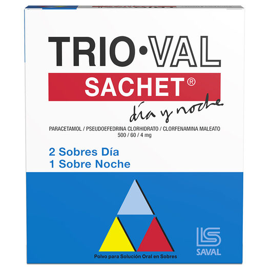  TRIO VAL SACHET Paracetamol 500 mg Pseudoefedrina Clorhidrato 60 mg Clorfenamina Maleato 4 mg 3 sachet, , large image number 0