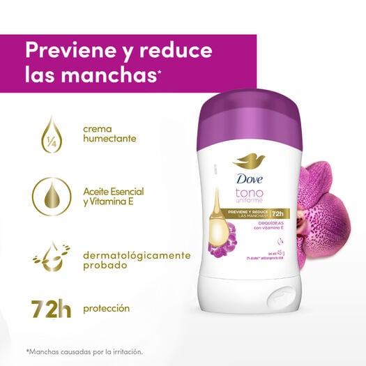 Dove Desodorante Barra Tono Uniforme Orquidea 45 gr, , large image number 3