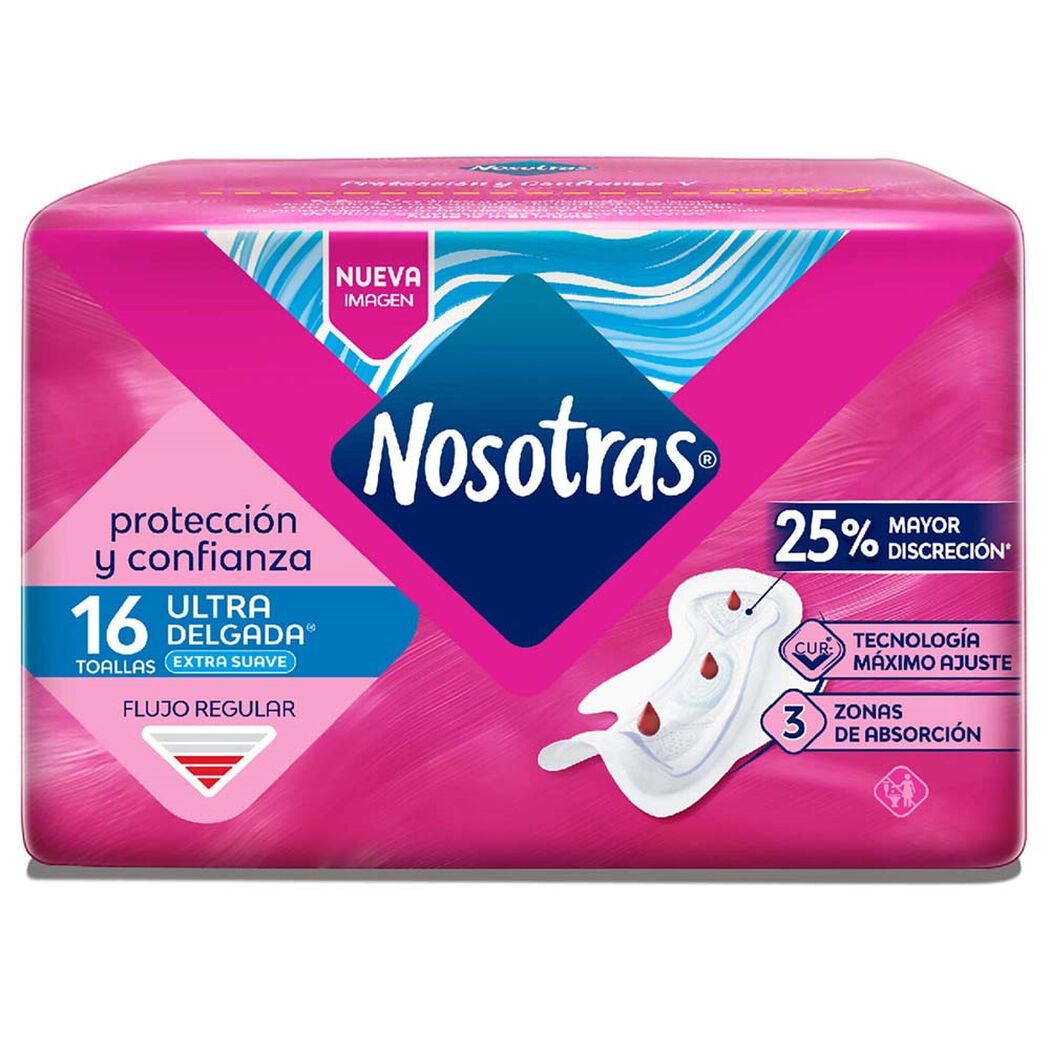 Toalla Higi&eacute;nica Nosotras Ultra Delgada Tela Suave Algod&oacute;n Flujo Regular 16 un, , large image number 1