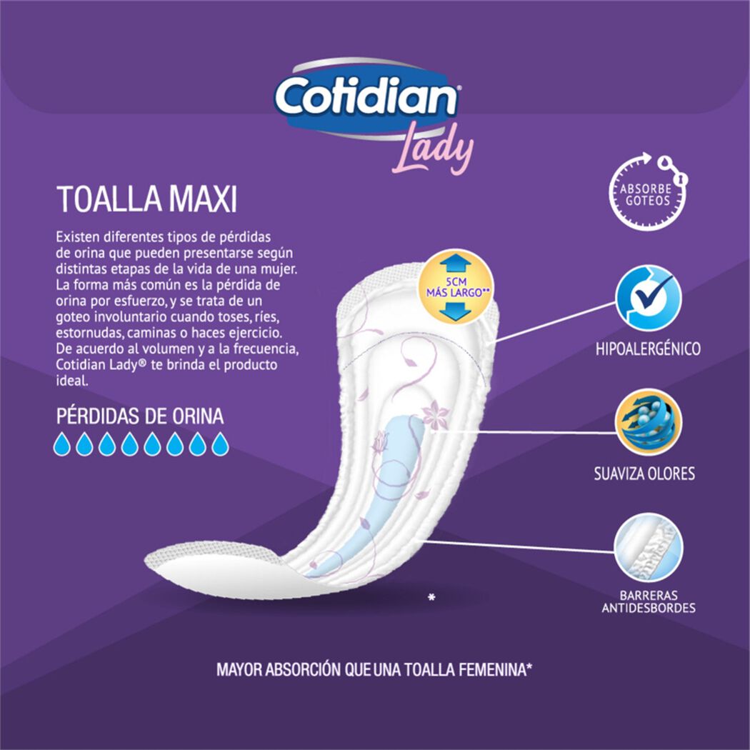 Toalla Cotidian Incontinencia Maxi Lady 28 un, , large image number 2