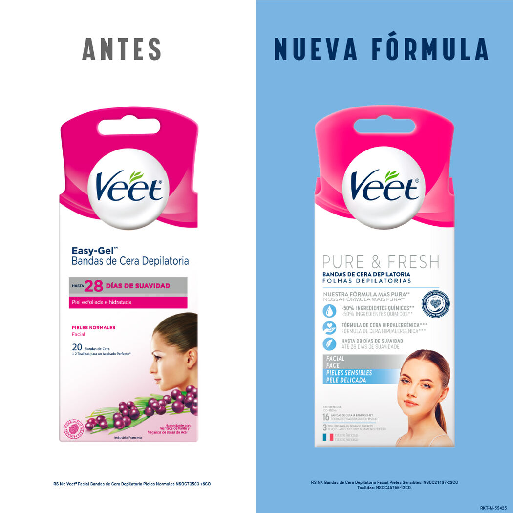 Banda Depilatoria Veet Facial Pure & Fresh Pieles Sensibles 16 un, , large image number 1