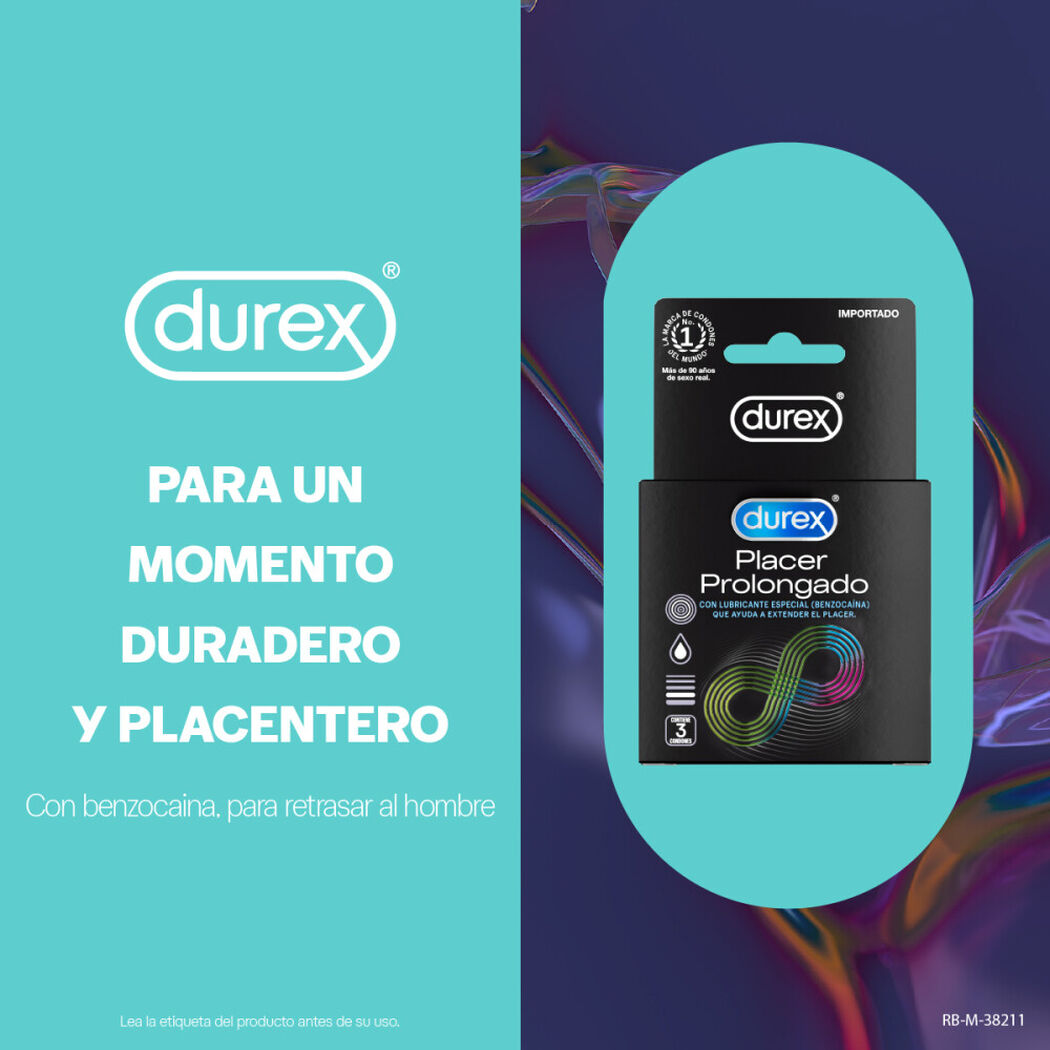 Durex Condones Placer Prolongado 3 unidades, , large image number 1