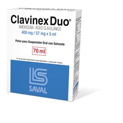 Clavinex Duo 400 mg/57 mg/5 ml x 70 ml Polvo para Suspensión Oral con Solvente