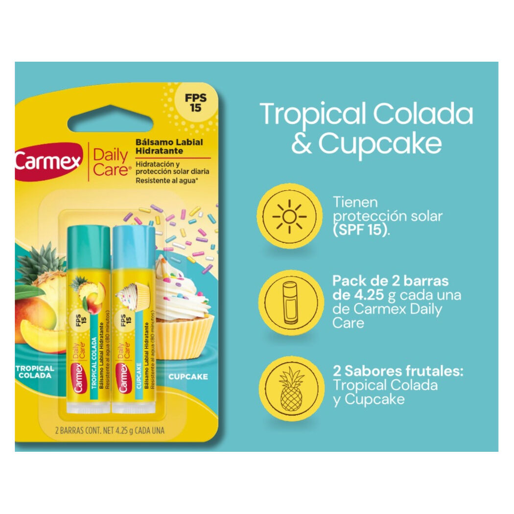 Carmex DUO Tropical C/CupCake Barra FPS15 2 x 4,25 gr, , large image number 1