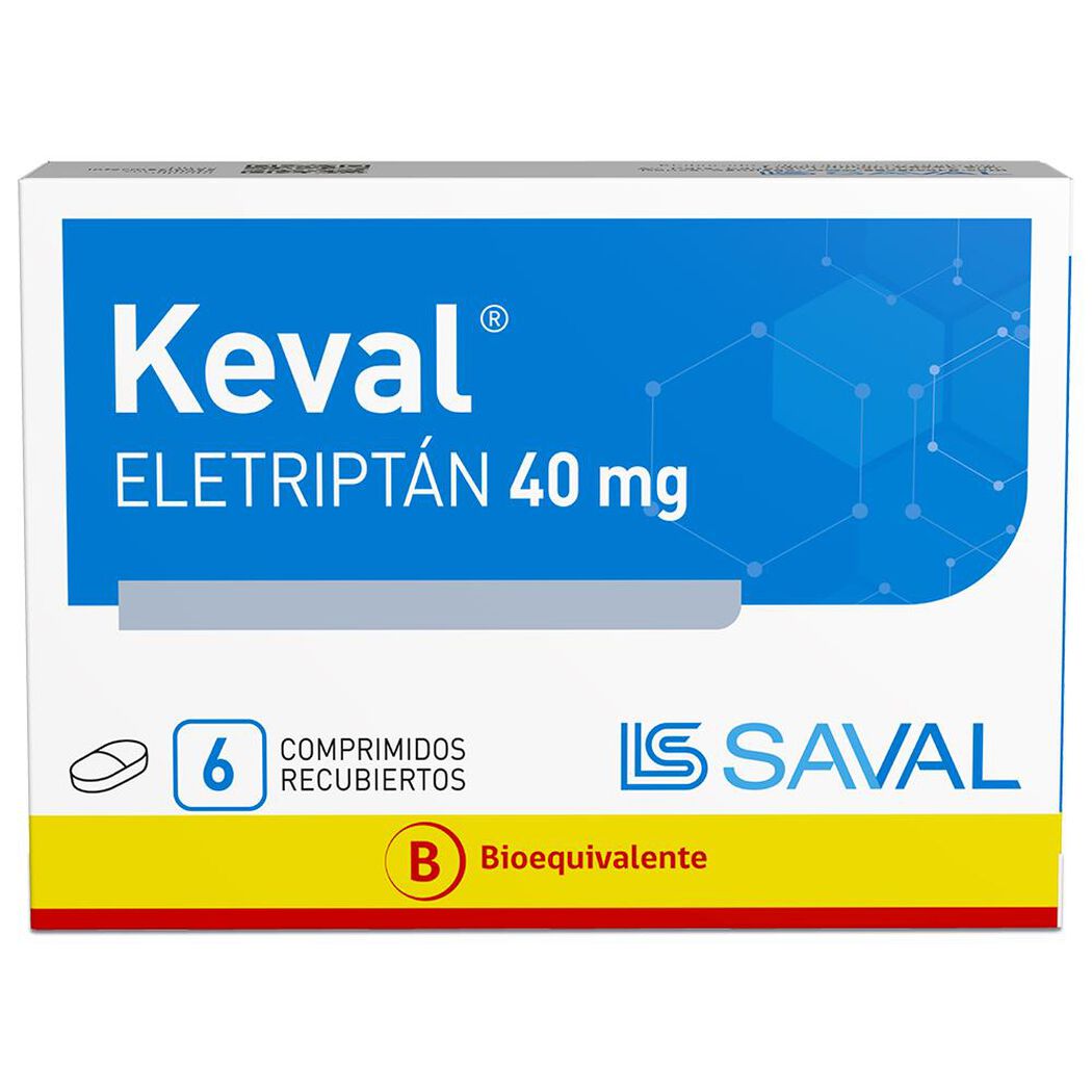 Keval Eletriptán 40 mg 6 Comprimidos Recubiertos, , large image number 0