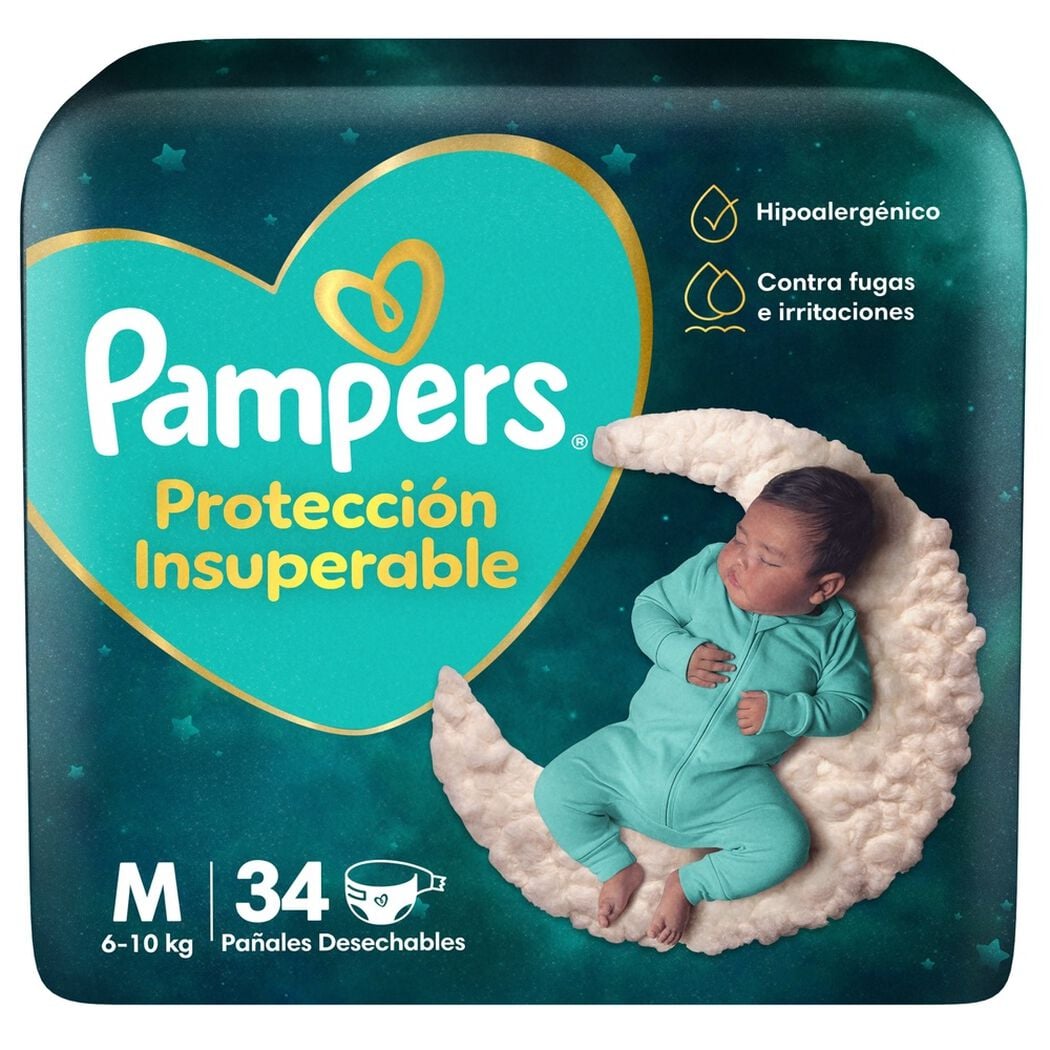 Pa&ntilde;al Pampers Protecci&oacute;n Insuperable Talla M (6-10 kg) 34 Un, , large image number 0