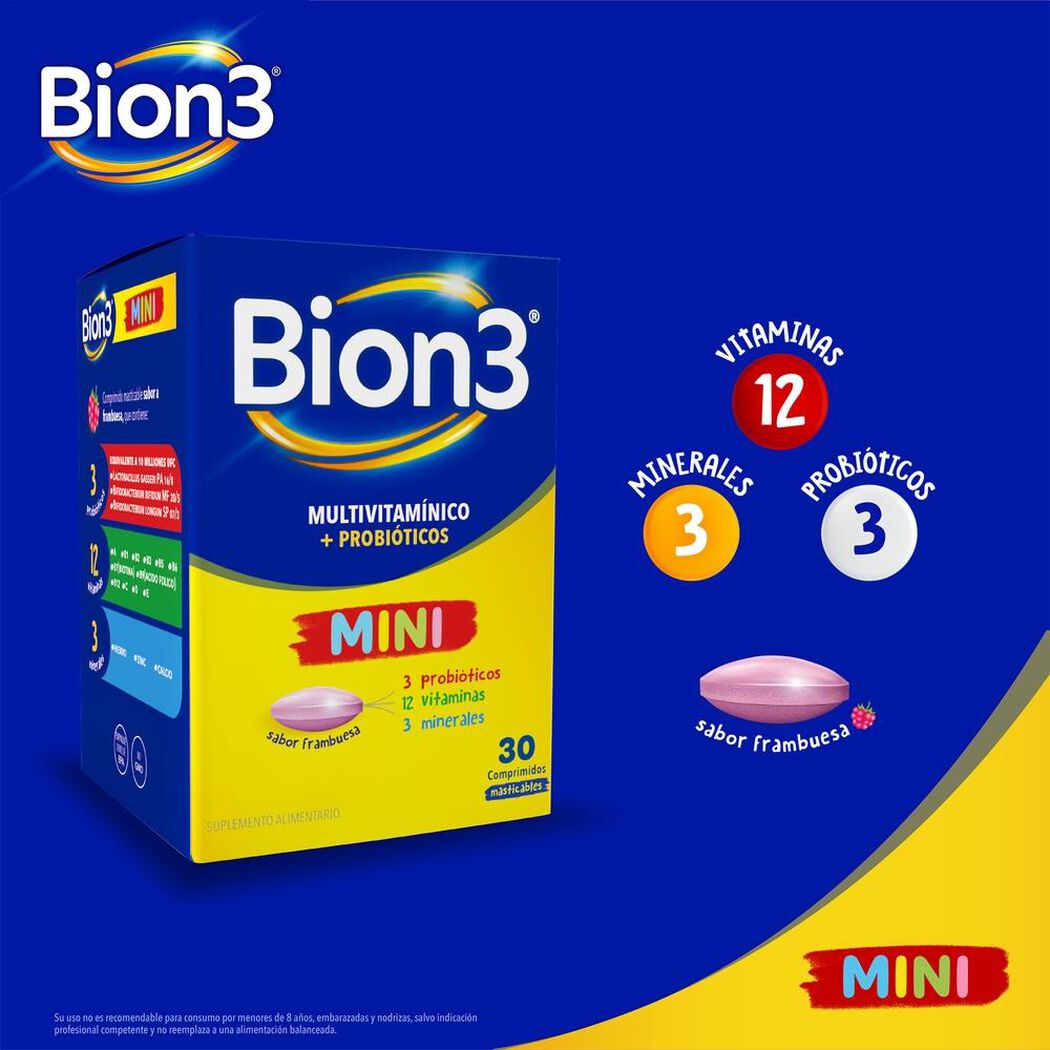 Bion3 Mini con Vitaminas, Minerales y Probióticos 30 Comprimido Masticable, , large image number 2