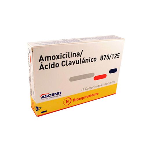 Amoxicilina 875 mg + Acido Clavulanico 125 mg Caja 14 Comp. Recubiertos ASCEND, , large image number 0