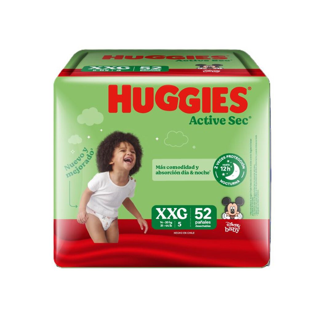 Pañales Huggies Active Sec XXG 52 un, , large image number 0