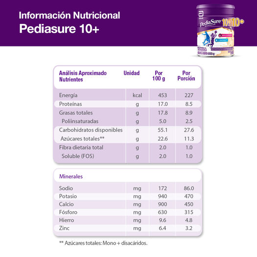 Pediasure 10+ Polvo Vainilla 900G, , large image number 1