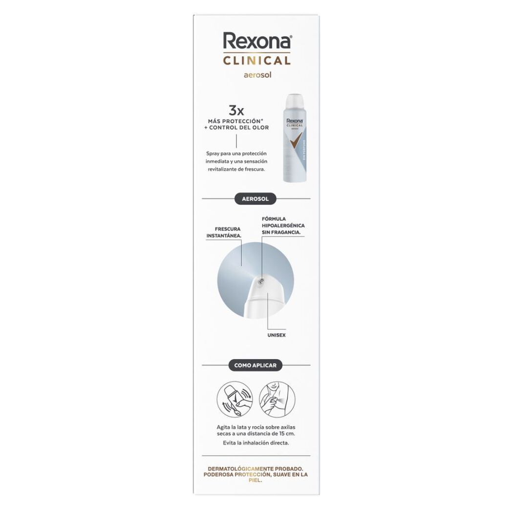 Rexona Clinical Desodorante en aerosol Sin Perfume 150 ml, , large image number 1