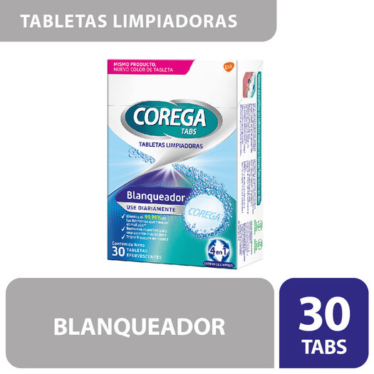 Corega Tabs Tabletas Limpiadoras Blanqueador x 30 Tabletas, , large image number 0